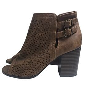 Soda Chunky Booties Open Toe Faux Suede Womens 7 Boho Indie Fall Chic